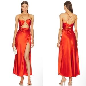 The Sei Asymmetrical Strappy silk maxi Dress in Poppy size 8